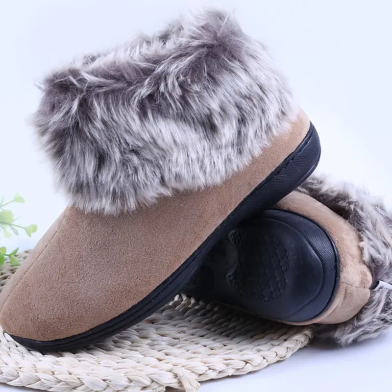 Winter Vrouw Furry Bont Micro Suede Warm Indoor Kamer Antislip Slipper Laarzen Schoenen