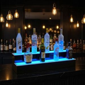 Espositore per Bottiglie di Liquore a 2 Livelli con Illuminazione LED RGB, Ricaricabile, Porta Bottiglie Illuminato con Specchio, Espositore per Bar - Product Image 4