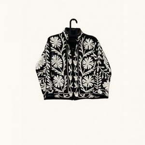 Veste Bohème Brodée Florale à Fermeture Éclair, Col Mandarin, Manches Longues, Grande Taille, Vêtement d'Extérieur Décontracté pour Femme, Collection Automne - Product Image 1