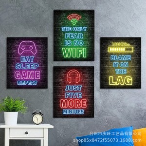 Mural de pared estilo cyberpunk, lienzo impreso con letras y números abstractos, decoración del hogar, pintura al óleo rectangular, dormitorio, sala de deportes electrónicos - Product Image 1