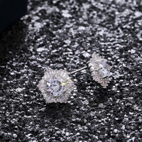 Dainty hadiah pesta anting-anting kancing perak kepingan salju zirkonia kubik berlian terisi penuh anting-anting kancing wanita cantik