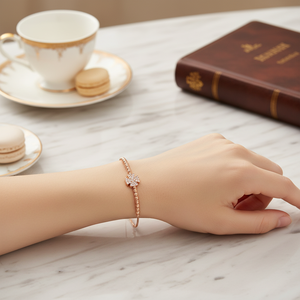 Beaded Design <b>Clover</b> Design Dainty Rose Gold Wholesale Handmade Turkish Eternity Silver <b>Bracelet</b> - Product Image 3
