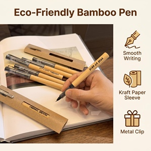 Stylos en bambou esthétiques minimalistes avec citation VIVA <span class=keywords><strong>LA</strong></span> VIDA, stylos à encre gel écologiques naturels avec étui en kraft à fenêtre pour journalisation - Product Image 3