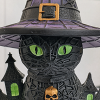 Lampe de Table Chat Noir Gothique Tiffany Vitrail, Abat-jour Chapeau de Sorcière Résine, Veilleuse Halloween Décoration Bureau (