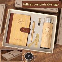 Ensemble Cadeau d'Affaires Haut de Gamme en Bois de Bambou : Tasse Isotherme, Carnet, Stylo, Clé USB – Style Chinois, Boîte Cadeau Culturelle et Créative