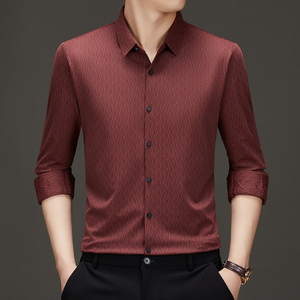 <span class=keywords><strong>Camicie</strong></span> da <span class=keywords><strong>uomo</strong></span> a manica lunga da <span class=keywords><strong>uomo</strong></span> Polo Casual elasticizzata tinta unita alla moda con bottoni da ufficio camicia Slim Fit - Product Image 5