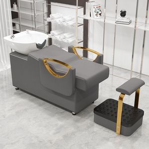Modern PU Leather Shampoo Chair with Ceramic Basin Removable <b>Footrest</b> Salon Furniture Commercial Use - Product Image 4