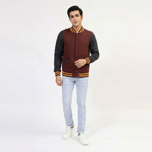 High Quality Custom <b>Men</b> Varsity Jackets 100% WoolLeather Stand Collar Windproof Breathable Eco-Friendly Plain Dyed Finish - Product Image 1