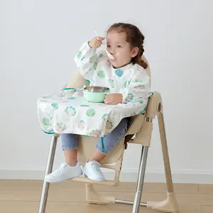 부티크 방수 폴리 에스터 키즈 앞치마 긴 소매 유아 유아 먹이 Bibs 귀여운 전체 아기 높은 의자 앞치마