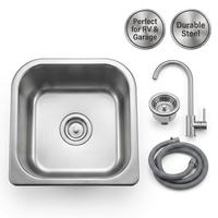 Évier de cuisine sous plan en acier inoxydable, évier de buanderie à cuve unique avec panier de vidange et robinet pour garage et camping-car