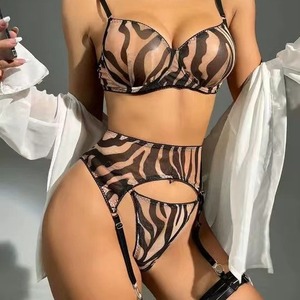 Venta al por mayor en stock Nueva Colección de Primavera - Conjunto de Lencería de 4 Piezas con Estampado de Cebra, Transparente y Sexy, Ropa Interior Íntima - Product Image 2
