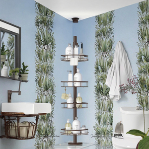 Organizador de Ducha de Esquina de 4 Niveles, Estantes de Acero Inoxidable Resistentes al Óxido, Soporte sin Perforaciones, Gran Capacidad de Almacenamiento, Barra de Tensión, Moderno para Baño - Product Image 3