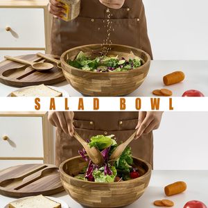 Saladier en bois d'acacia avec couvercle <span class=keywords><strong>Ustensiles</strong></span> en bois d'acacia pour fruits, salades et légumes, ensemble de bols à <span class=keywords><strong>salade</strong></span> en bois 4 pièces - Product Image 2