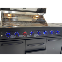 Luxueux nouveau style en acier inoxydable noir 6 brûleurs cuisine extérieure barbecue gril à gaz finition enduite de poudre pour la cuisine de fête en plein air