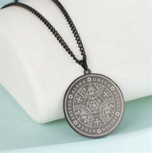 Luckyywu — symbole géométrique en acier inoxydable, pièce de monnaie gravée au Laser, amulette magique Alpha AGLA Talisman Tetragrammaton, pendentif - Product Image 2
