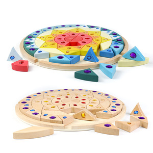 Blocs de construction en <span class=keywords><strong>bois</strong></span> <span class=keywords><strong>Mandala</strong></span> Creative Sun Jewel pour enfants - Ensemble de puzzles éducatifs pour enfants Blocs arc-en-ciel intelligents Jouet éducatif - Product Image 4
