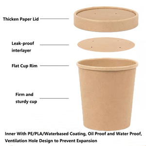 Pot à granola en papier jetable tasse à soupe à dessert conteneur alimentaire kraft à <span class=keywords><strong>emporter</strong></span> bol en papier à soupe chaude avec couvercle logo imprimé personnalisé - Product Image 3