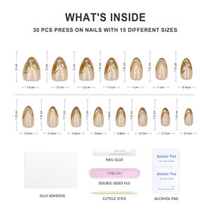 <span class=keywords><strong>Faux</strong></span> <span class=keywords><strong>ongles</strong></span> en amande moyenne, style français, avec bande dorée 3D, réutilisables, couvrant entièrement l'ongle, à <span class=keywords><strong>coller</strong></span>, pour femmes, usage quotidien - Product Image 4