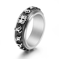 Bague Pixiu rétro tendance en acier inoxydable avec mantra rotatif à six caractères, bijou personnalisé anti-stress pour homme