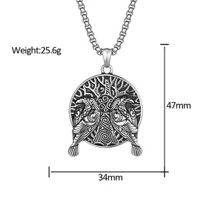 Nuovo acciaio inossidabile norreno Jackdaws albero della vita e corvo collana pendente corvo viche collana uomo amuleto collana - Product Image 6