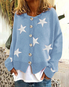 Herbst Winter Damen-Cardigan mit Sternenmuster, Strickpullover mit Knopfleiste, geripptem Saum, überschnittenen Schultern, kastigem Schnitt, gemütlich weich und warm - Product Image 4