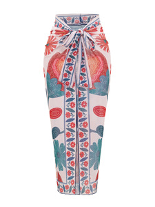 Ensemble de maillot de bain 2 pièces pour femme, maillot une pièce décolleté en V profond avec chemise de plage en maille à imprimé floral bohème, tenue de plage d'été, vente en gros - Product Image 6