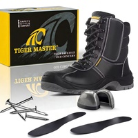 Bottes de sécurité industrielles montantes OEM avec embout en acier, anti-perforation, en cuir de vachette noir, semelle en PU résistante à l'huile et antidérapante pour hommes