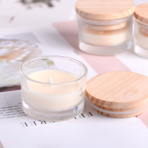 Bougie en verre transparent à basse température avec couvercle en bois, petite tasse ronde pour usage intérieur, idéale pour la Saint-Valentin - Product Image 1