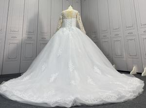 Polyester blanc haute qualité africaine <span class=keywords><strong>2023</strong></span> mariée civile élégante à manches longues <span class=keywords><strong>robe</strong></span> de mariée <span class=keywords><strong>robe</strong></span> de bal - Product Image 4