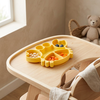 Assiette bébé en silicone personnalisée OEM avec base à ventouse, motif animal mignon, pour la vente en gros