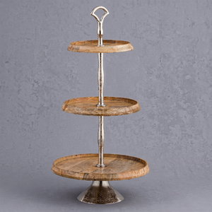 Présentoir à gâteaux et desserts 3 niveaux réglable en bois et métal, écologique et multifonctionnel, pour fruits, bonbons et rangement - Product Image 1