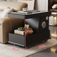 Table d'appoint mobile intelligente avec chargeur sans fil et haut-parleur Bluetooth, table de canapé multifonctionnelle avec rangement pour le salon