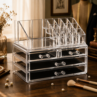 Organisateur de maquillage en acrylique anti-poussière avec tiroirs, boîte de rangement pour cosmétiques, rouges à lèvres et soins de la peau pour salle de bain, commode ou comptoir