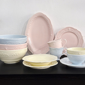 Vaisselle en céramique simple, bol et plat, couleur sous-glaçure, sens avancé, vaisselle en céramique pour la maison, plat à riz en relief, vaisselle en céramique perlée - Product Image 3