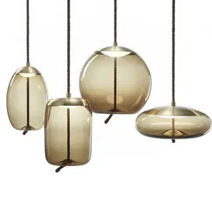 Vintage endüstriyel üflemeli cam asılı damla kolye işıkları modern altın metal avize lamba dekor avize