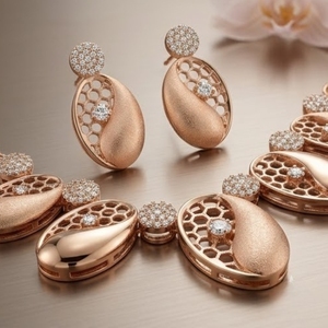 Rose Gold Geometric Fine 925 Silver Necklace Set with Matching <b>Earrings</b> <b>Crystal</b> <b>Studded</b> Fashion Jewelry for Women Wedding - Product Image 4