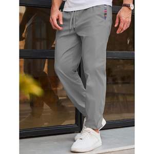 2025 pantalones casuales de sarga de algodón para hombre, pantalones elásticos con cordón en la cintura, diseño cónico, bolsillos, logotipo personalizable, lavado de colores - Product Image 4