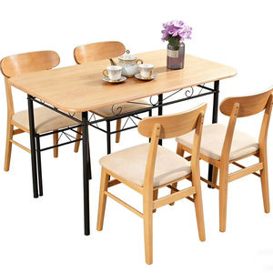 ชุดเก้าอี้ครัว 5 ตัว โครงเหล็กทรงสี่เหลี่ยมผืนผ้า พร้อมแผ่นไม้และเบาะรองนั่ง ลดราคาพิเศษ - Product Image 1