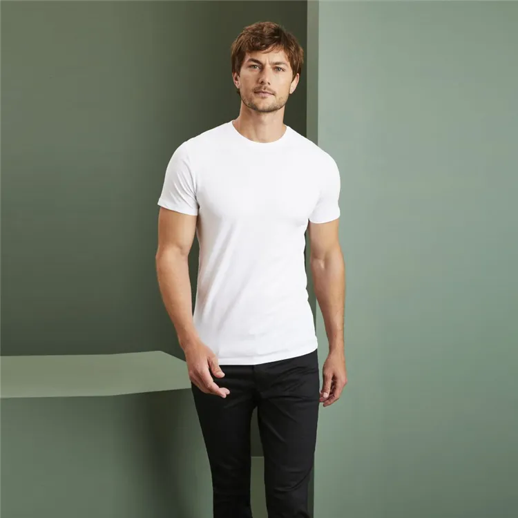 En gros Mens Ajusté Blanc Peigné Ringspun Coton T-shirt