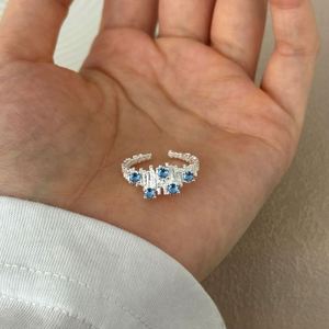Dylam Unique Specially Design S925 <b>Silver</b> Rhodium Plated Blue 5A Zirconia Sapphire Open <b>Adjustable</b> Jewelry <b>Rings</b> for Women - Product Image 4