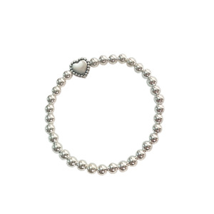S925 Sterling Silver Heart <b>Bracelet</b> For Women Elastic Round <b>Bead</b> Charm Jewelry Everyday Wear Instagram Style - Product Image 5