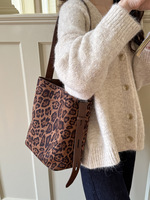 Sac seau portable à bandoulière unique en daim coréen INS, imprimé léopard vintage, polyvalent, pour femme