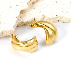 Boucles d'oreilles clous épaisses vintage en forme de croix, bijoux en acier inoxydable, vente en gros, plaqué or 18 carats, boucles d'oreilles créoles classiques, mode minimaliste - Product Image 4