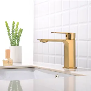 โต๊ะเครื่องแป้งทันสมัยสีทองแปรงเดี่ยวจับหลุมเดียวห้องน้ำทองเหลืองอ่างก๊อกน้ำอ่างล้างหน้าผสมก๊อกน้ำ
