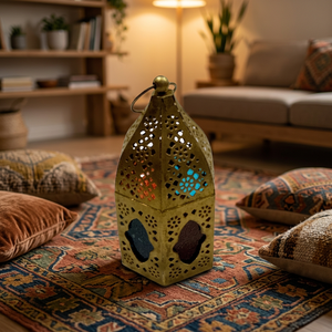 Moroccan Metal <b>Lantern</b> <b>Candle</b> Holder, Handmade Antique Brass Hanging Tealight <b>Lantern</b> with Colored Glass, Wholesale Home Decor - Product Image 6