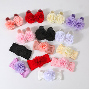 <span class=keywords><strong>Bandeau</strong></span> super élastique pour bébé et ensemble d'accessoires pour cheveux à fleurs en nylon Chaussettes tricotées à fleurs souples pour nouveau-nés et tout-petits - Product Image 5
