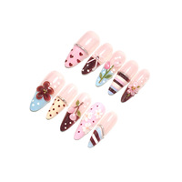 30 faux ongles à presser, forme amande et stiletto, motif floral 3D, bande argentée et cœur, avec lime à ongles, vente en gros et dropshipping