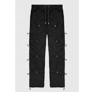 कस्टम काले खड़ी कार्गो ट्रैक पैंट नायलॉन के साथ पवन पैंट streetwear drawstrings buckles