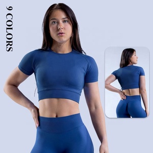 Top Sportivo da <span class=keywords><strong>Donna</strong></span> Traspirante e Assorbente, Leggero e ad Asciugatura Rapida, Senza Cuciture, per Yoga e <span class=keywords><strong>Fitness</strong></span>, Manica Corta - Product Image 1