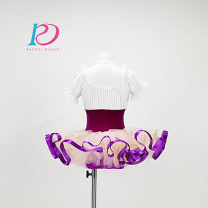 Traje de Ballet para Niña, Manga Corta, Terciopelo, Falda Tutú de Ballet Color <span class=keywords><strong>Fucsia</strong></span> para Actuación - Product Image 2